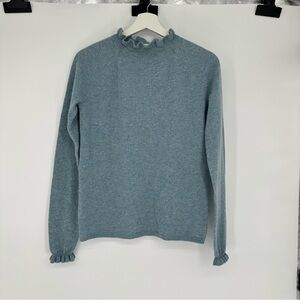 Garnet Hill Blue 100% Cashmere Ruffle Mock Neck Sweater XS